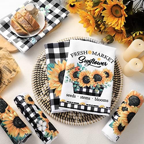 Redbaker 6 Pcs Sunflower Kitchen Towels Buffalo Plaid Dish Towels