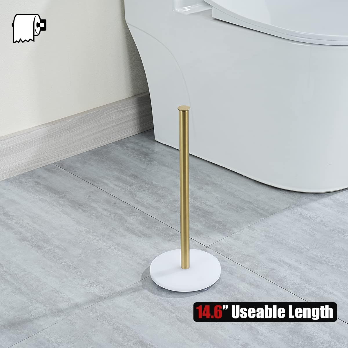 JQK Toilet Paper Storage Stand White Gold, 304 Stainless Steel Tissue Reserve Holder Dispenser for Bathroom, Brushed