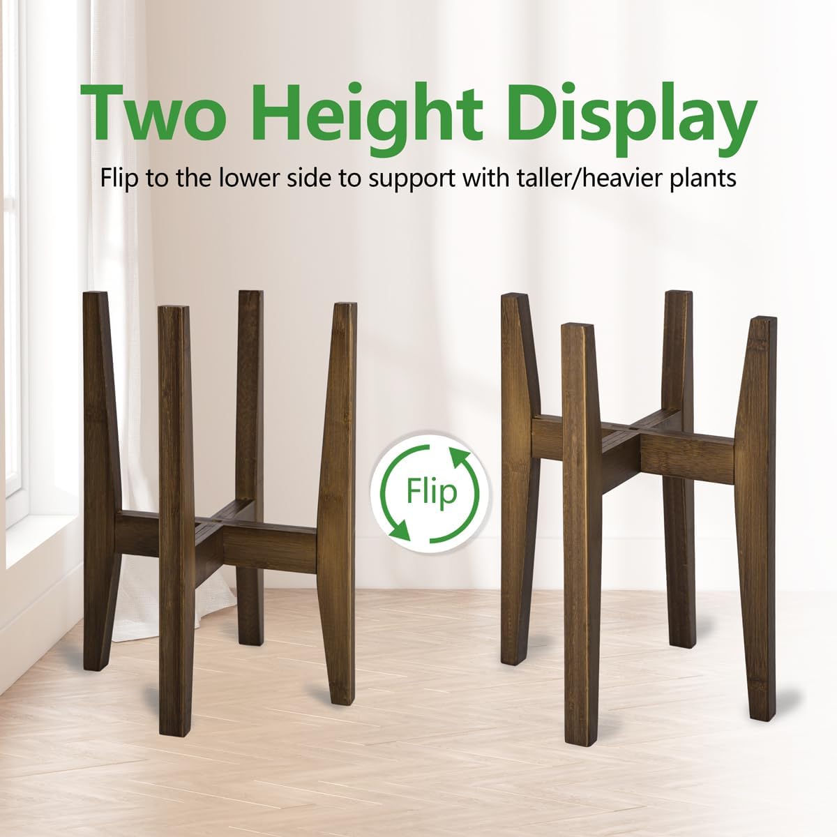 OERGKE 2 PACK Adjustable Plant Stand Indoor, Bamboo Mid Century Modern Plants Stands, Corner Flower Holder for Living