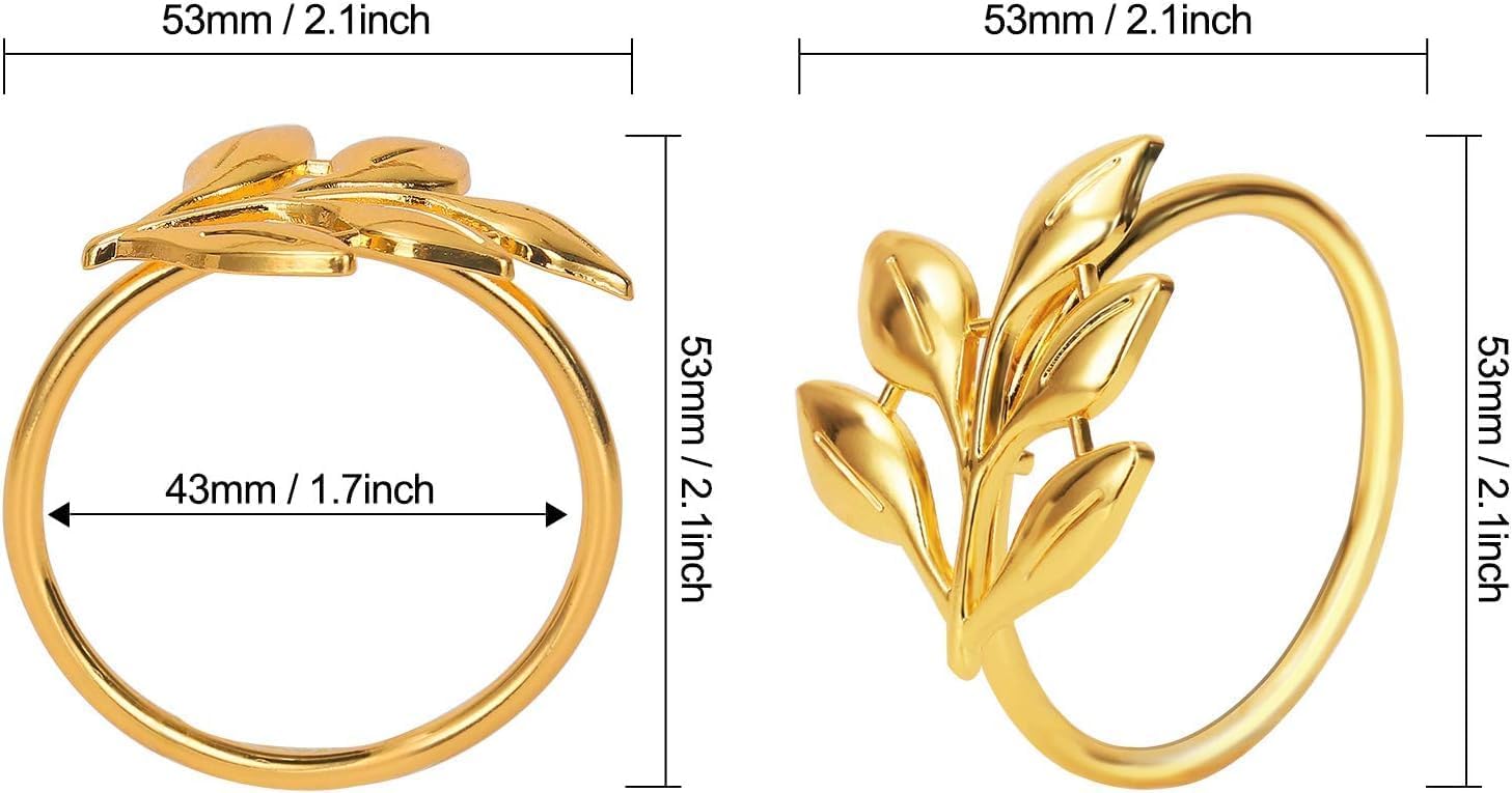 KPOSIYA Set of 50 Leaf Napkin Rings Metal Gold Napkin Holder Table Napkin Rings for Thanksgiving Day Christmas Dinning
