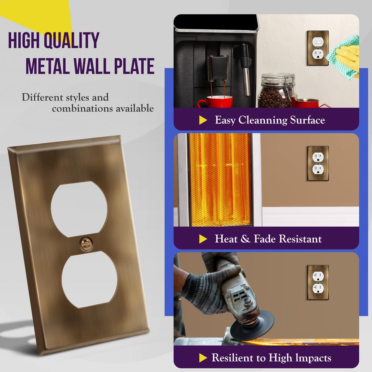 ENERLITES Duplex Receptacle Outlet Metal Wall Plate, Stainless Steel Outlet Cover, Corrosion Resistant, Standard Size