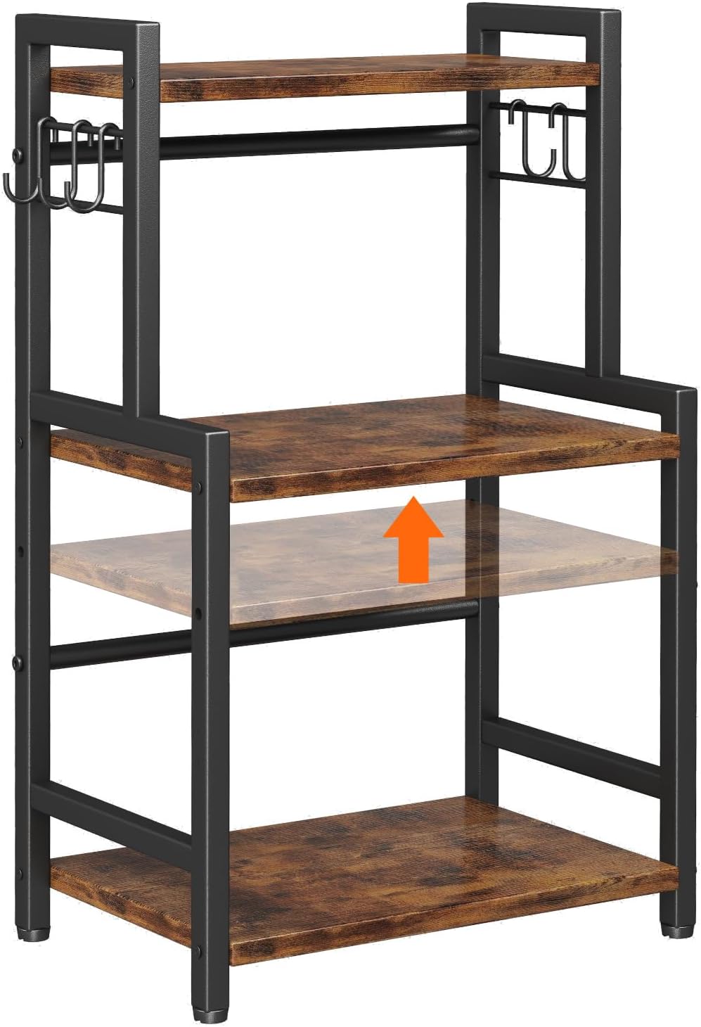 Kitchen Countertop Organizer,3 Tier Large Spice Rack Organizer with Adjustable Shelf and 5 Hooks,Wooden Counter