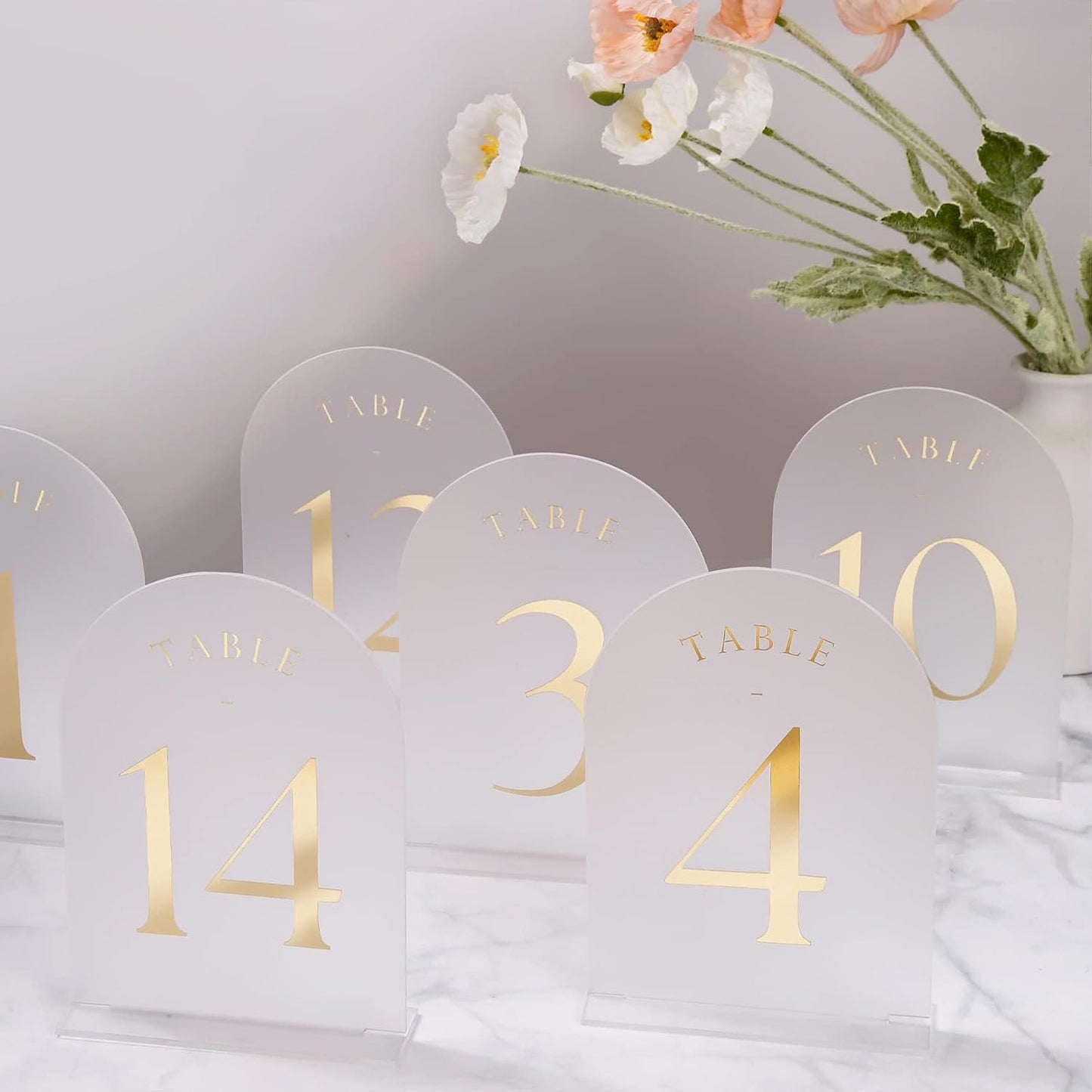 UNIQOOO Frosted Arch Wedding Table Numbers 1-20, Gold Foil Printed 5x7 Acrylic Display Signs and Holders, Pack of 20