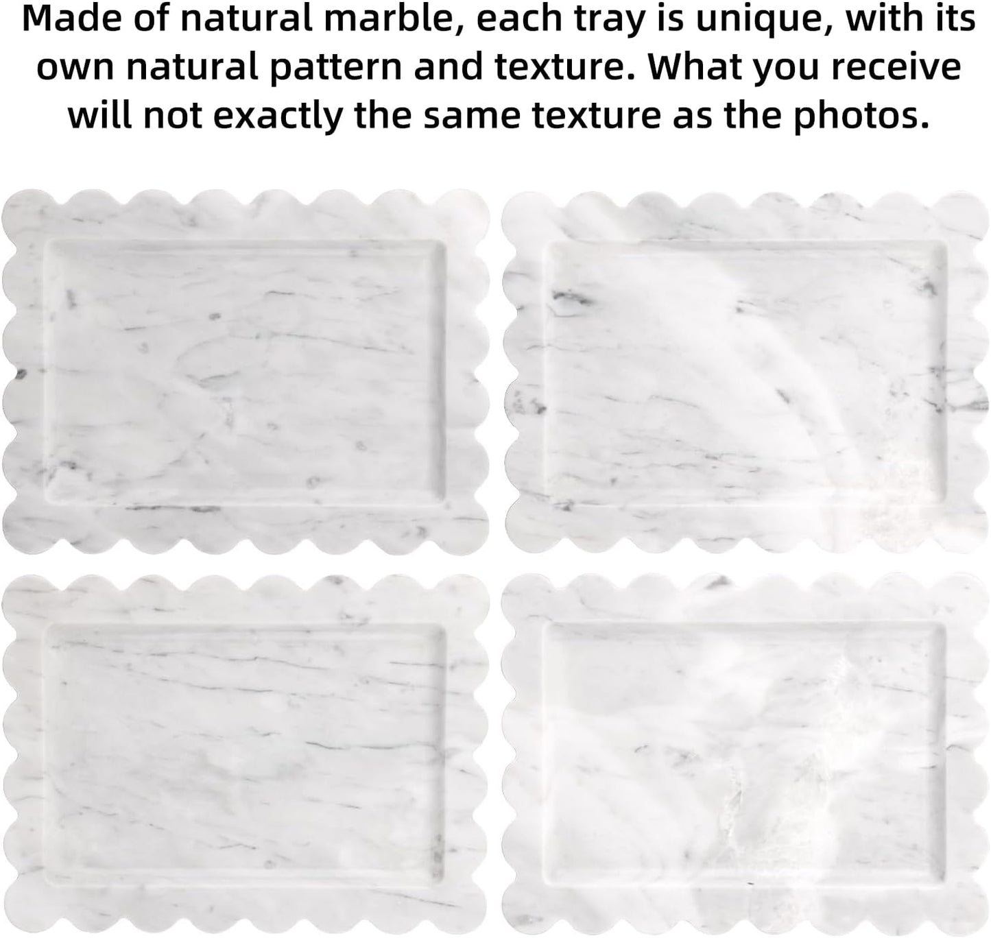 Scalloped Marble Decorative Tray / Carrara White / 10.8 x 8 x 1.2