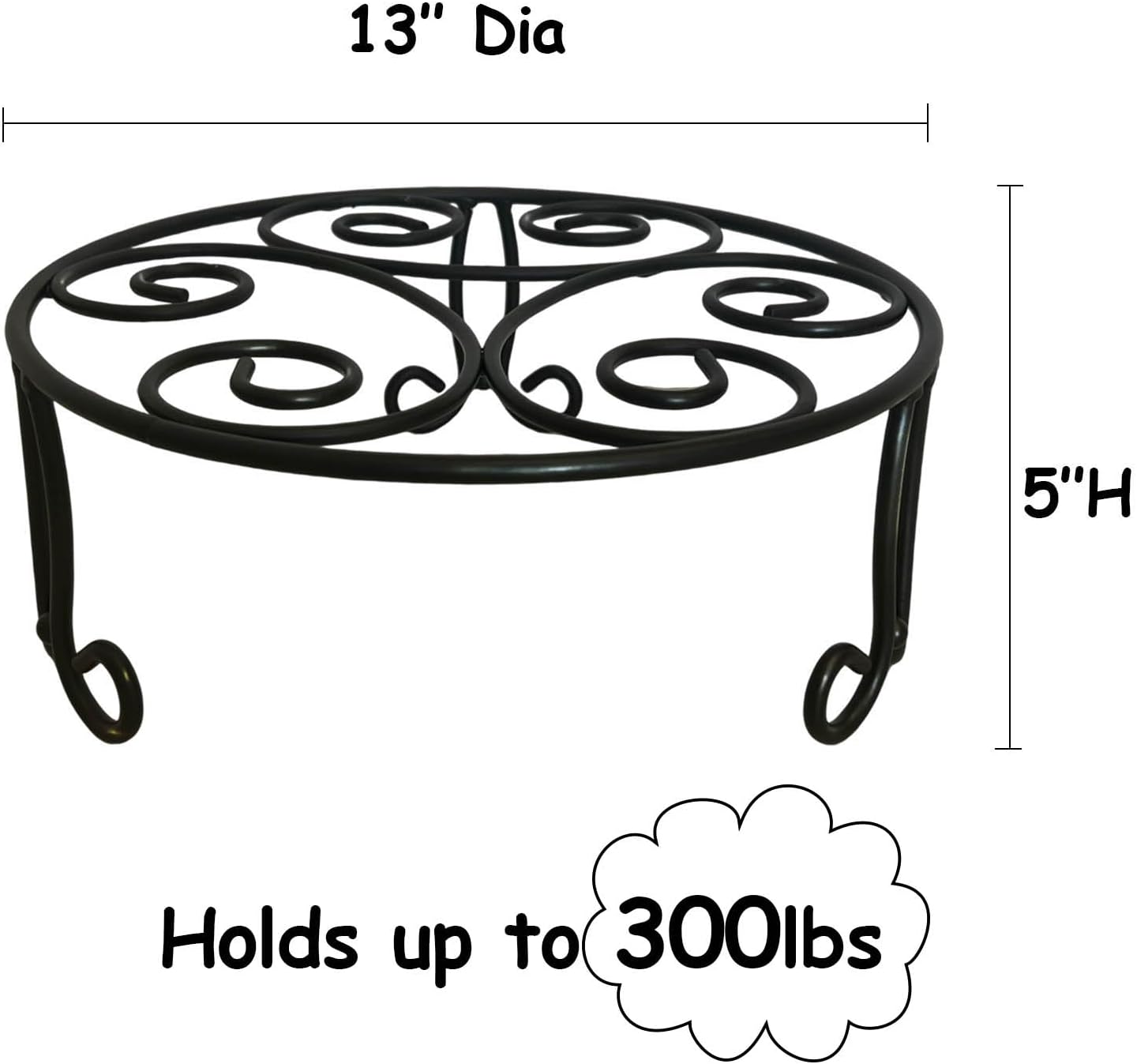 2 Pack Iron Plant Stand Low Profile,13 Inch Diameter Wide Round Metal Flower Stand for Indoor Outdoor Large Plants