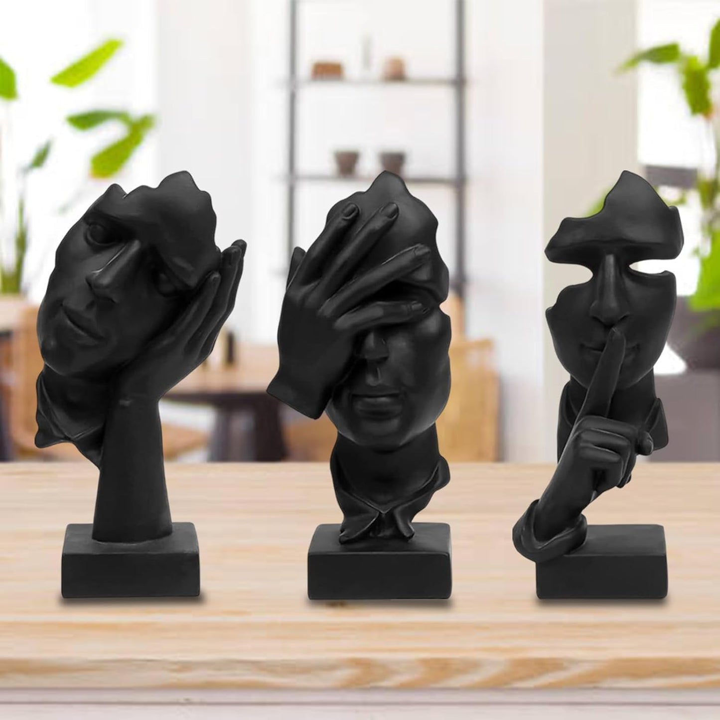 Thinker Statue / Silence is Gold Abstract Art Figurine / Small / Black / Set of 3