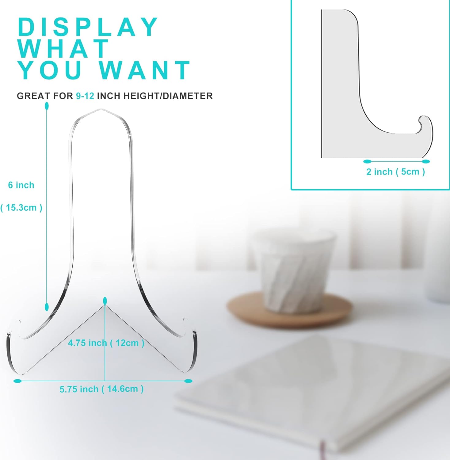 Acrylic Plate Display Stand / 60-degree Angle / 6 Inch / Clear
