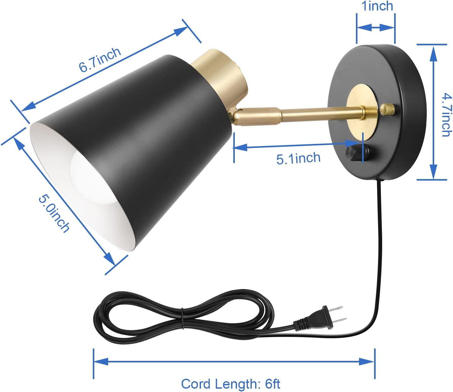 VATONI Wall Sconce Plug in, Remote Control Dimmable Wall Sconces and Adjustable Color Temperature 2700K-6000K Wall