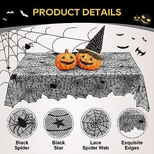 eZAKKA Halloween Tablecloth, 53x71 Inch Spider Web Rectangular
