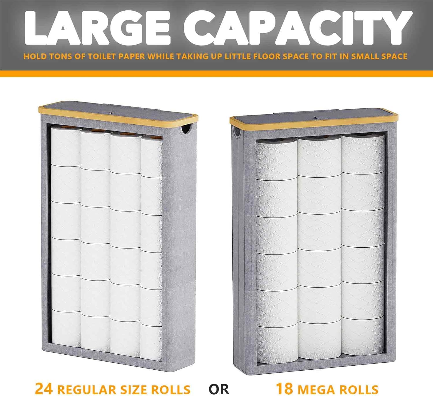 SpaceAid Extra Large Toilet Paper Storage with Lid, Hold up to 24 Regular Rolls or 18 Mega Rolls, Slim Toilet Paper