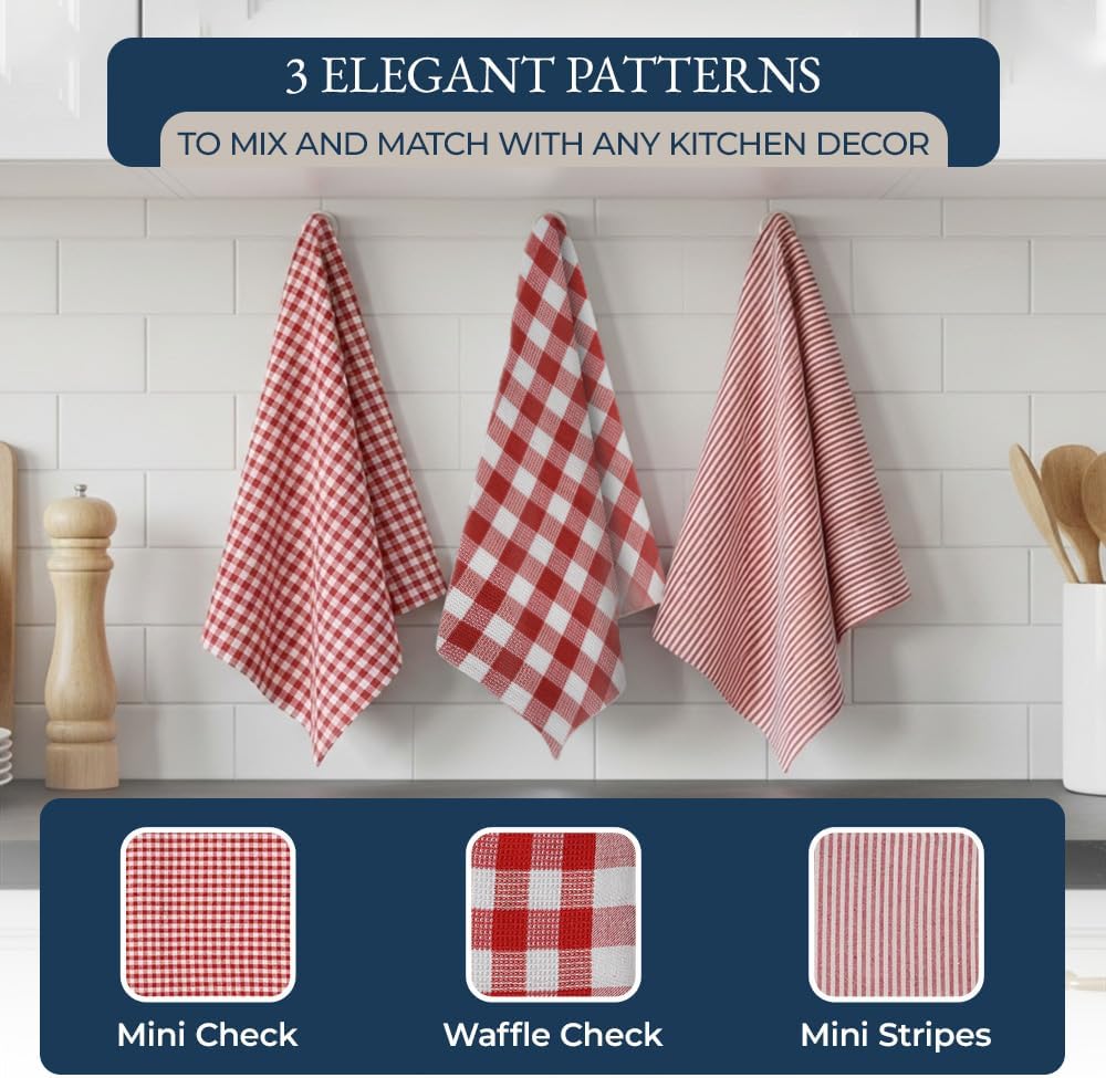 LANE LINEN Cotton Kitchen Towels and Dishcloths 20 Pack - Large Dish Towels Set for Holiday Hosting, Fast Drying Dish