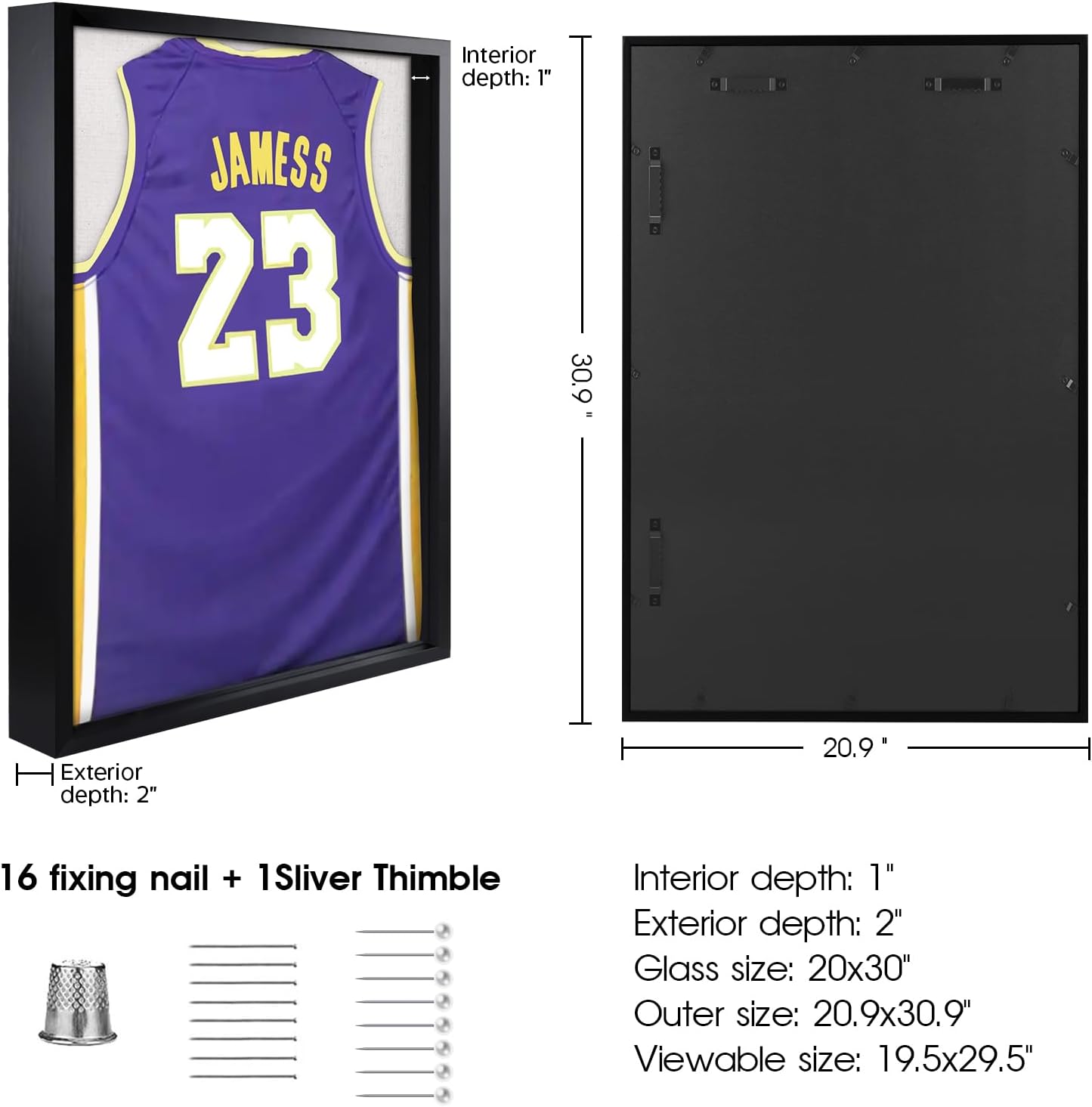 1DOT2 Shadow Box Frame 20x30 Jersey Display Case, Pine Wood Acrylic Black | Grade A Natural Pine Wood, HD Acrylic