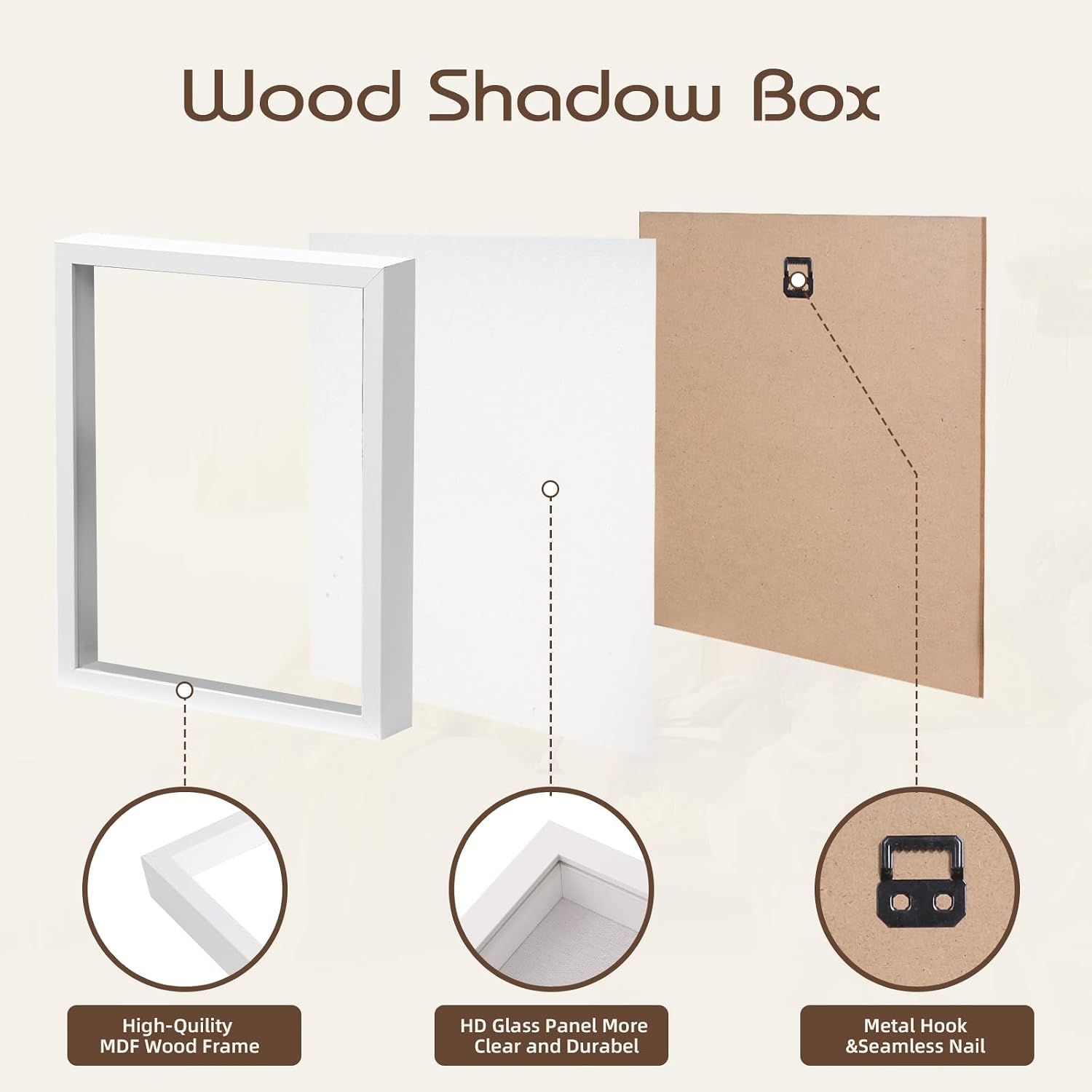 QDSSDECO 11" x 14" Shadow Box Display Case, Linen Back, 2 Pack White | Deep interior, real glass front, wall or
