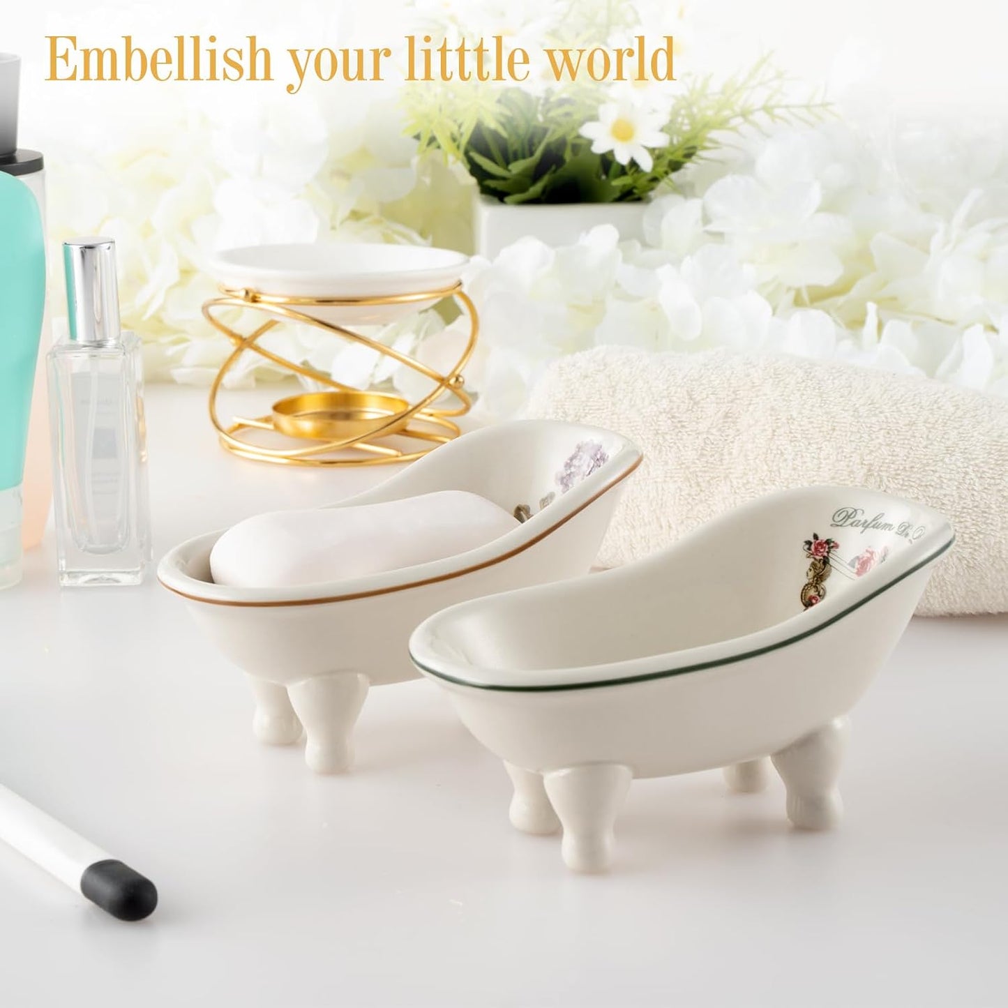 5.6'' Porcelain Mini Bathtub Self Draining Soap Holder / Set of 2