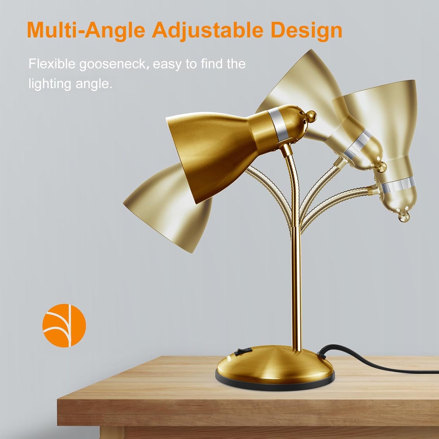 LEPOWER Metal Desk Lamp, Adjustable GooseNeck Reading Light for Bedroom | Compact & Sturdy, Space-Saving for Bedside &
