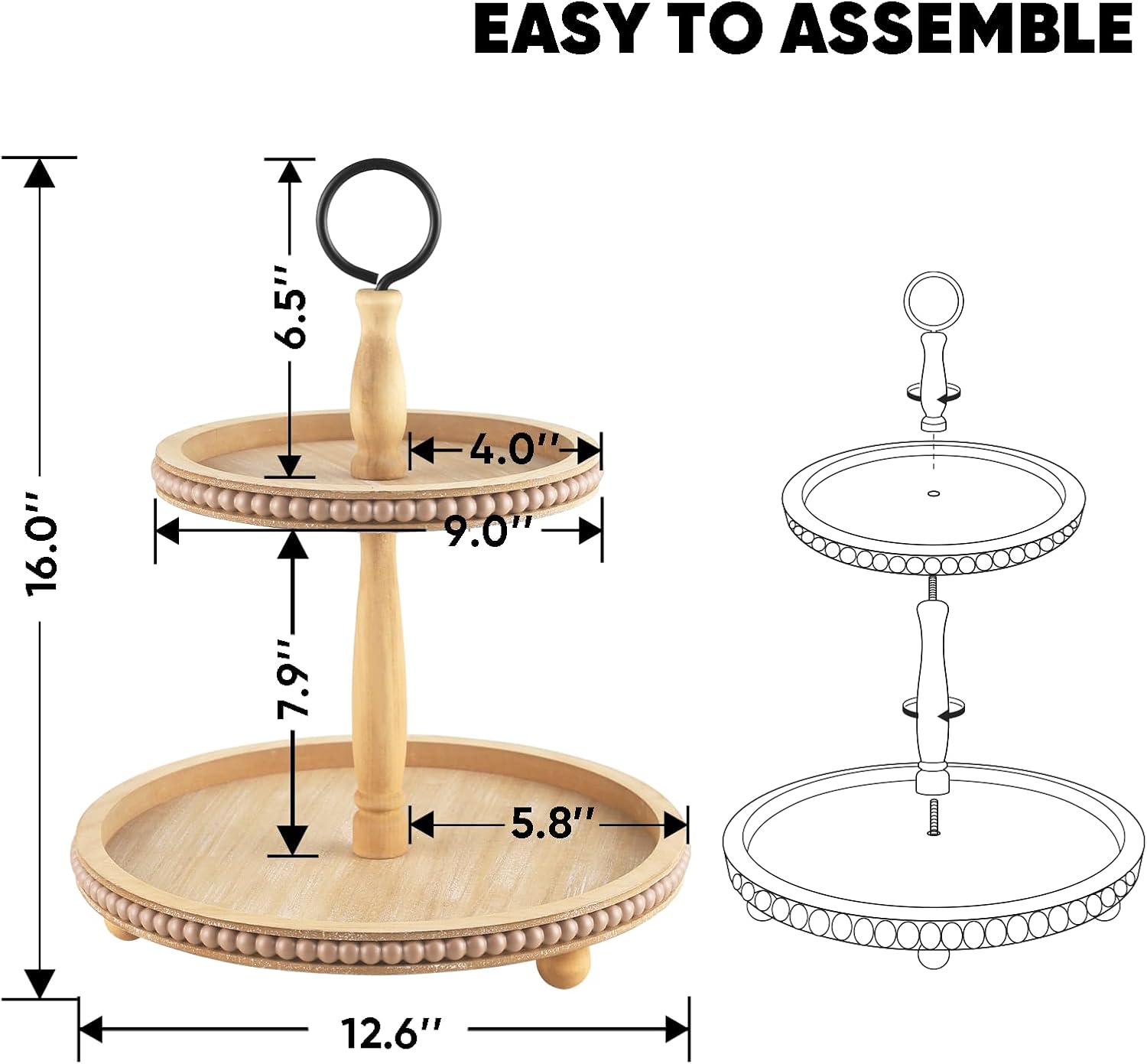 Farmhouse Round Wood Serving Tray / 12.6 / Brown