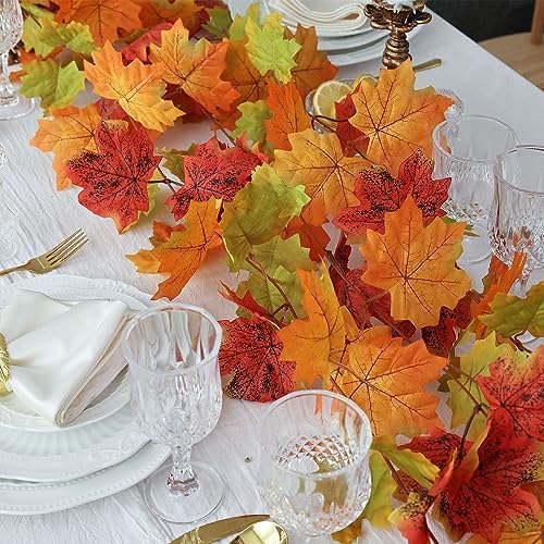 Mizii 2 Strands Artificial Maples Vines Garland 79" Fake Vine Silk Maple Leaves Faux Hanging Fall Garland for Fall Decor Thanksgiving Porch Mantle Fireplace Farmhouse Harvest Decorations (Maple)