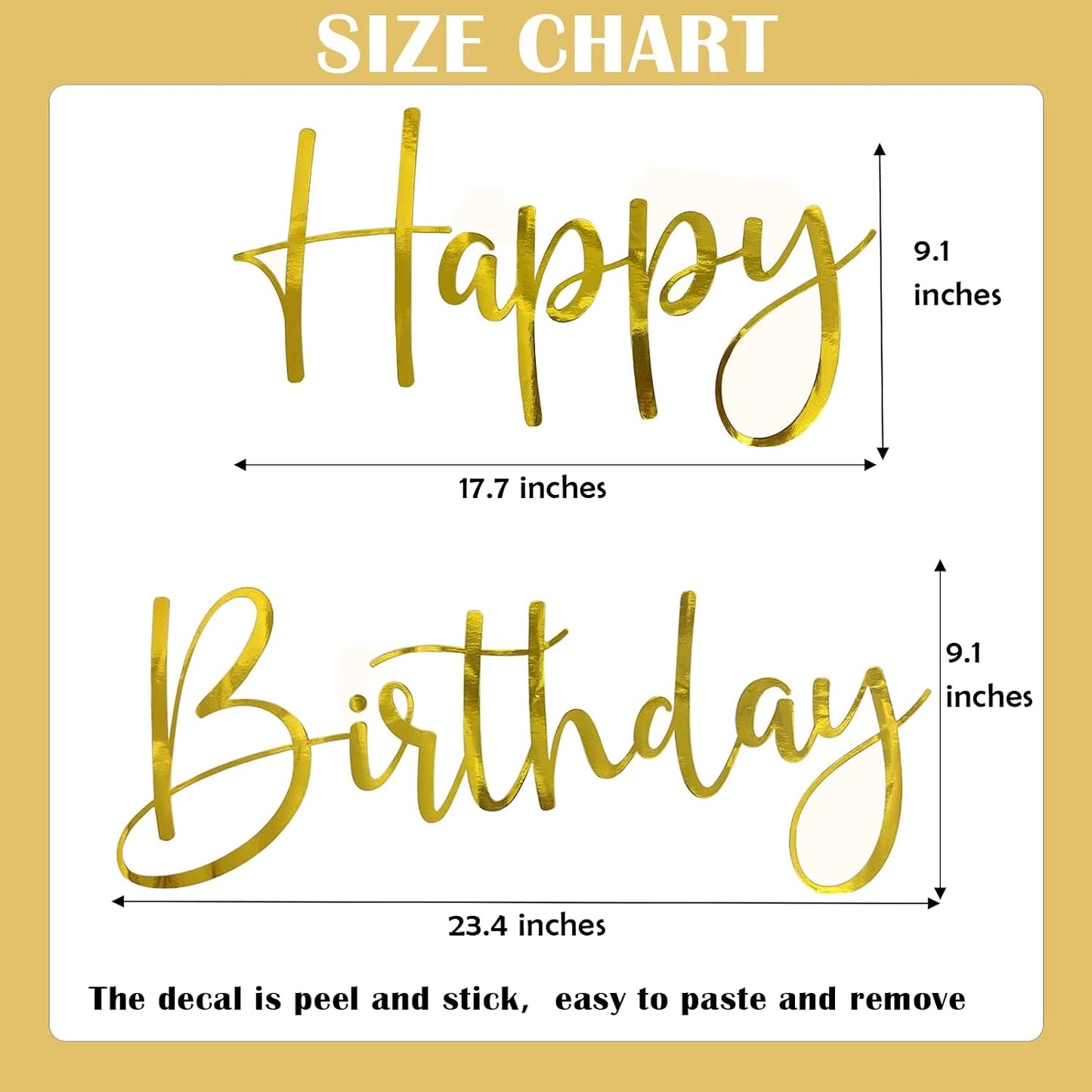 Gold Happy Birthday Party Decal for Women Men / Gold-hb