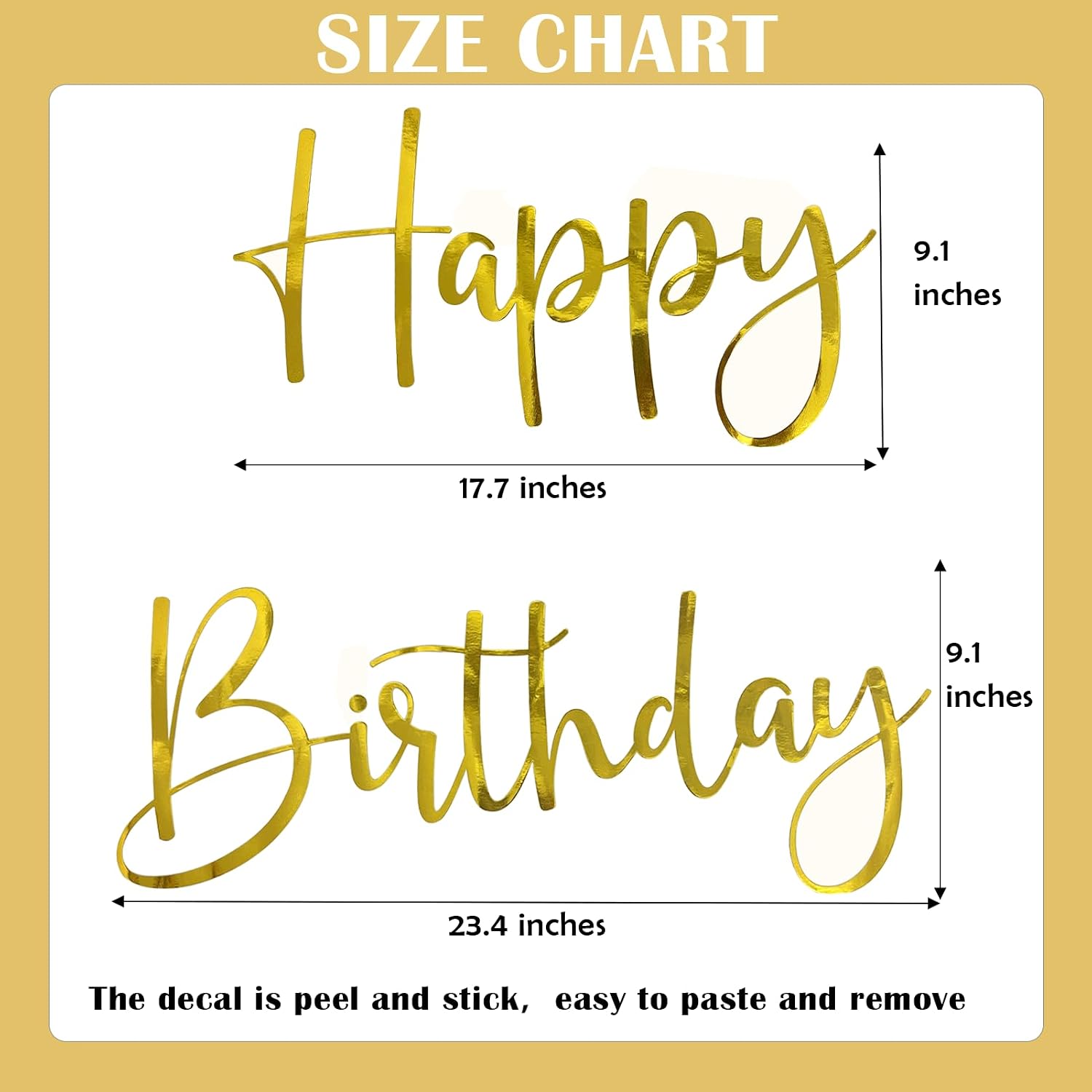 Gold Happy Birthday Party Decal for Women Men / Gold-hb
