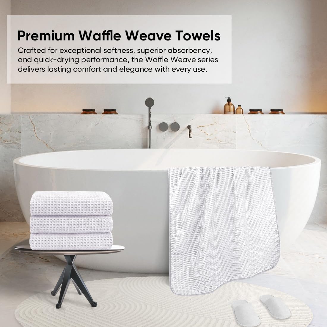 HOMEXCEL White Waffle Bath Towels Set of 4 Pack, Waffle Towels for Bathroom | 400GSM Microfiber Waffle Bathroom Towel