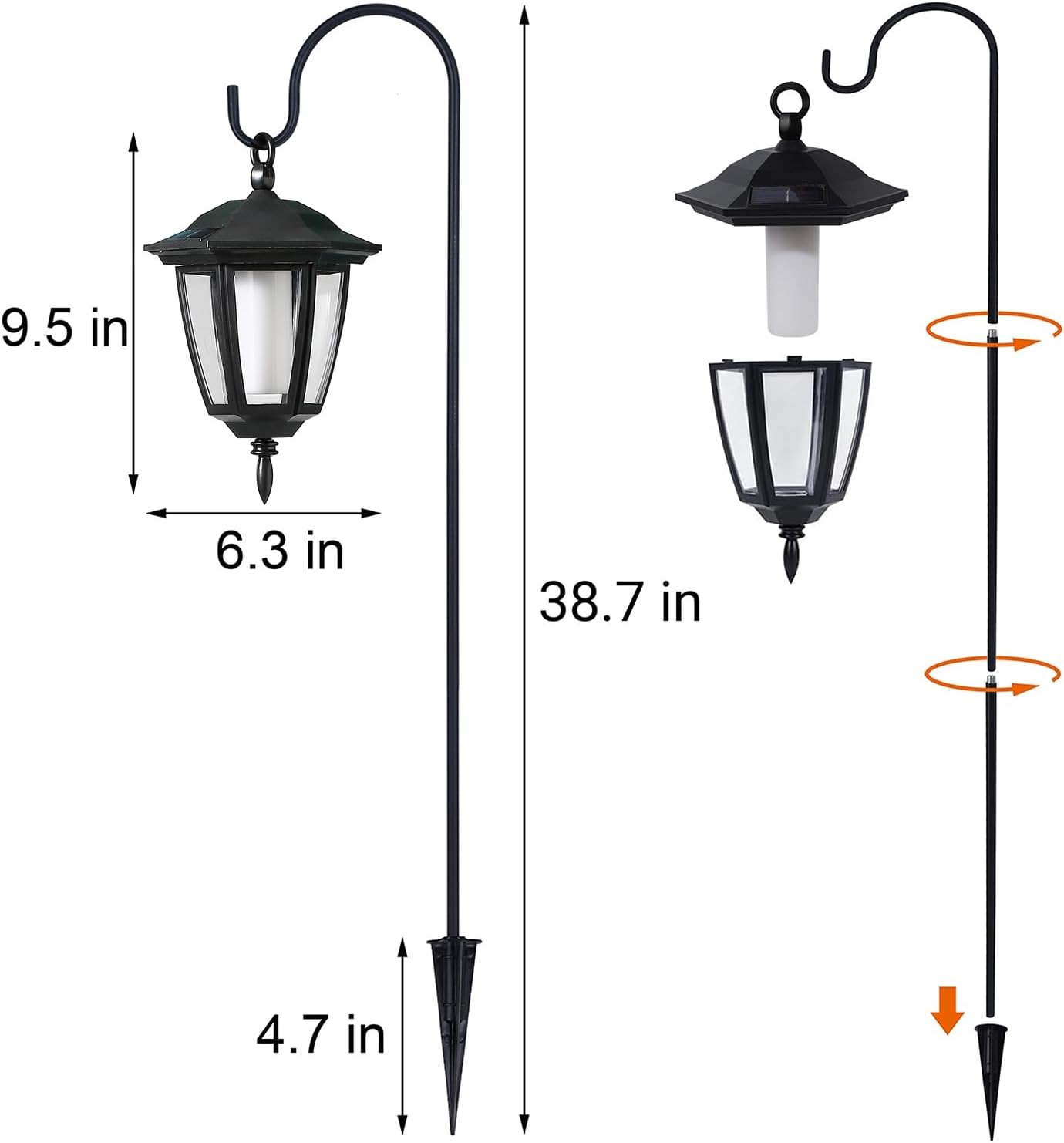 Dynaming 2 Pack Solar Halloween Flame Hanging Lights Outdoor, Flickering Flame LED Garden Lanterns with 2x38 Inch