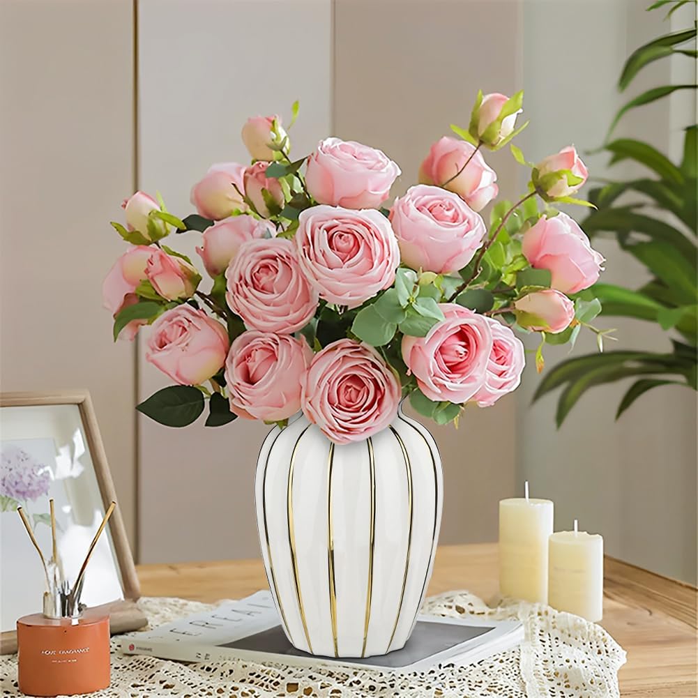 & Gold Ceramic Flower Vase / Modern / White