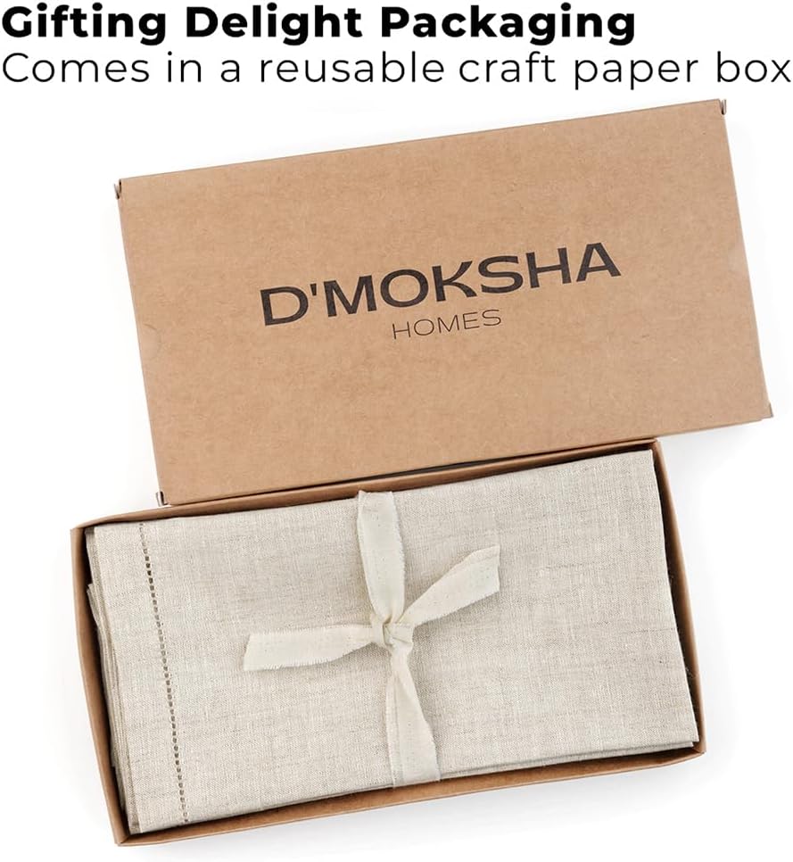 Signature Linen™ by D'Moksha Light Natural Dinner Napkins Set of 4, 20 x 20 Inch Cloth Napkins, 100% Pure Linen