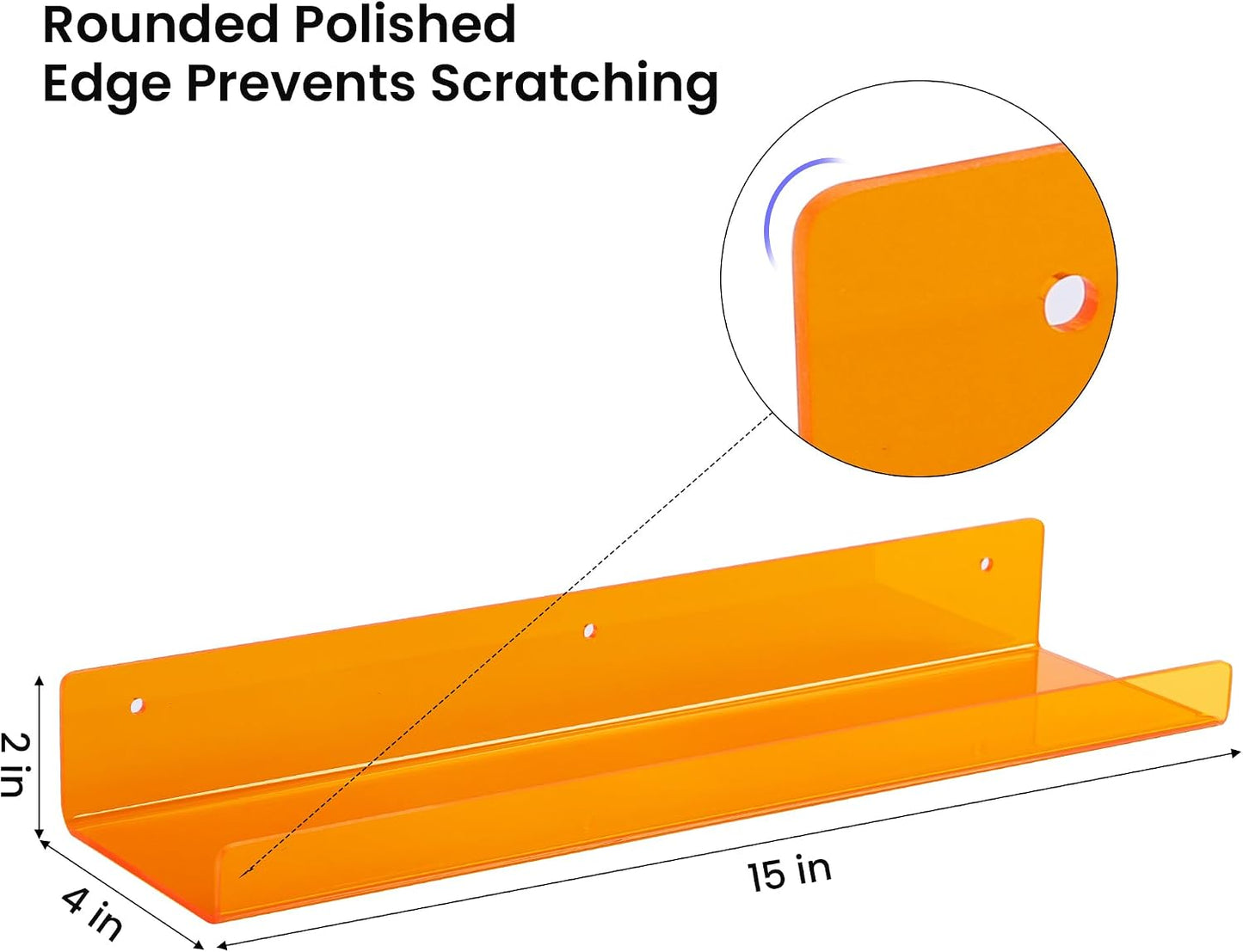 upsimples 4 Pcs 15" Acrylic Shelves for Wall Decor and Display, Orange | Cute Floating Shelf for Perfume, Skincare