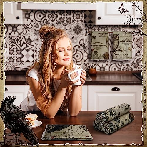 Ganeen 6 Pcs Halloween Kitchen Hand Towels Classic Gothic Vintage