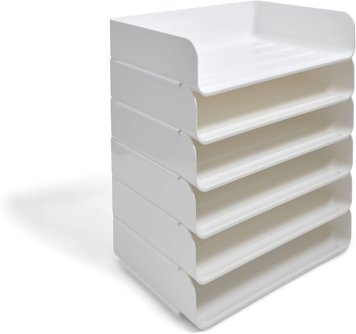 TRU RED Side-Load Stackable Letter Tray, Plastic, White, 12/Carton | High-volume desktop organizer for paper and