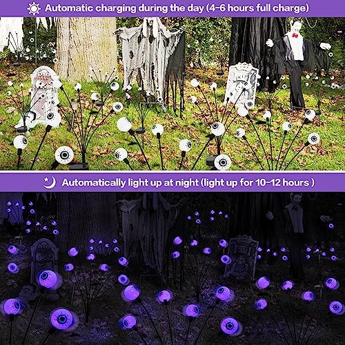 2PACK Scary Eyeballs Solar Garden Light Halloween Decorations Outdoor,Swaying Firefly with 12LED Purple Spooky Eyes Lights-Waterproof Ornaments Solar Halloween Lights for Lawn, Patio, Party Decor
