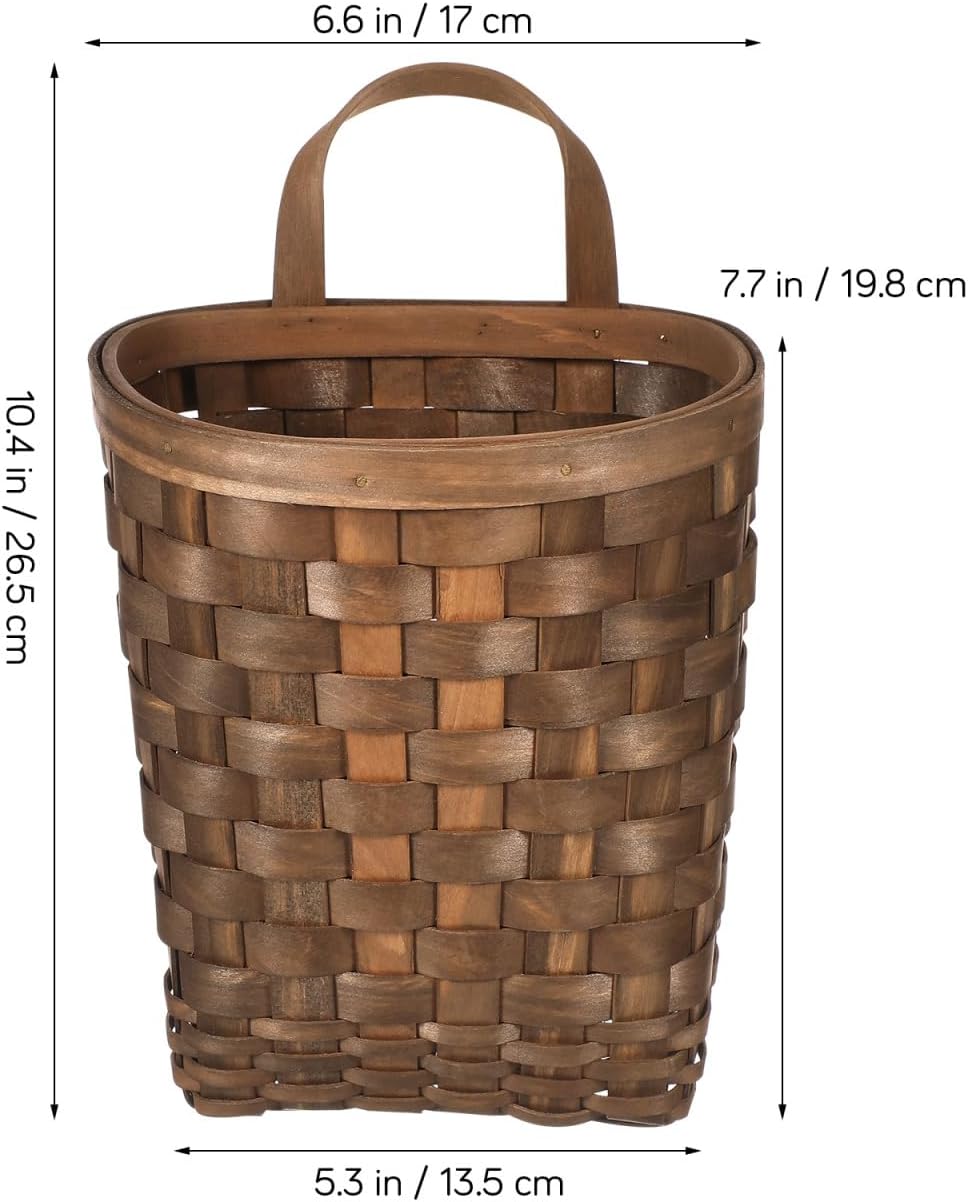Hanging Basket Woven Wall Storage Organizer In Rustic Wicker Basket / 9.84 x 6.69 x 15.94