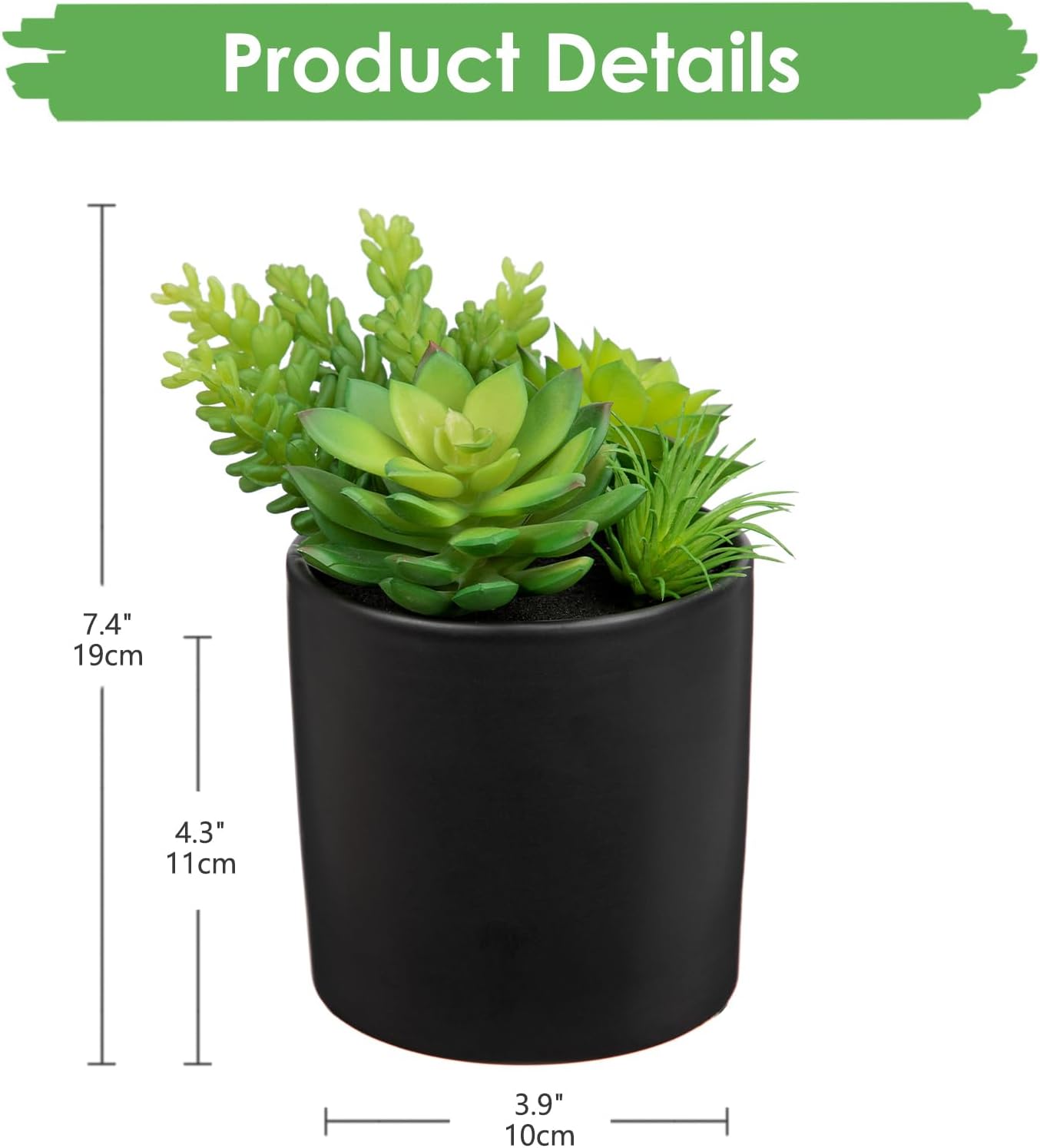 Artificial Succulents in Pots Faux Succulents Plants Fake Succulent Arrangement / Black, Medium