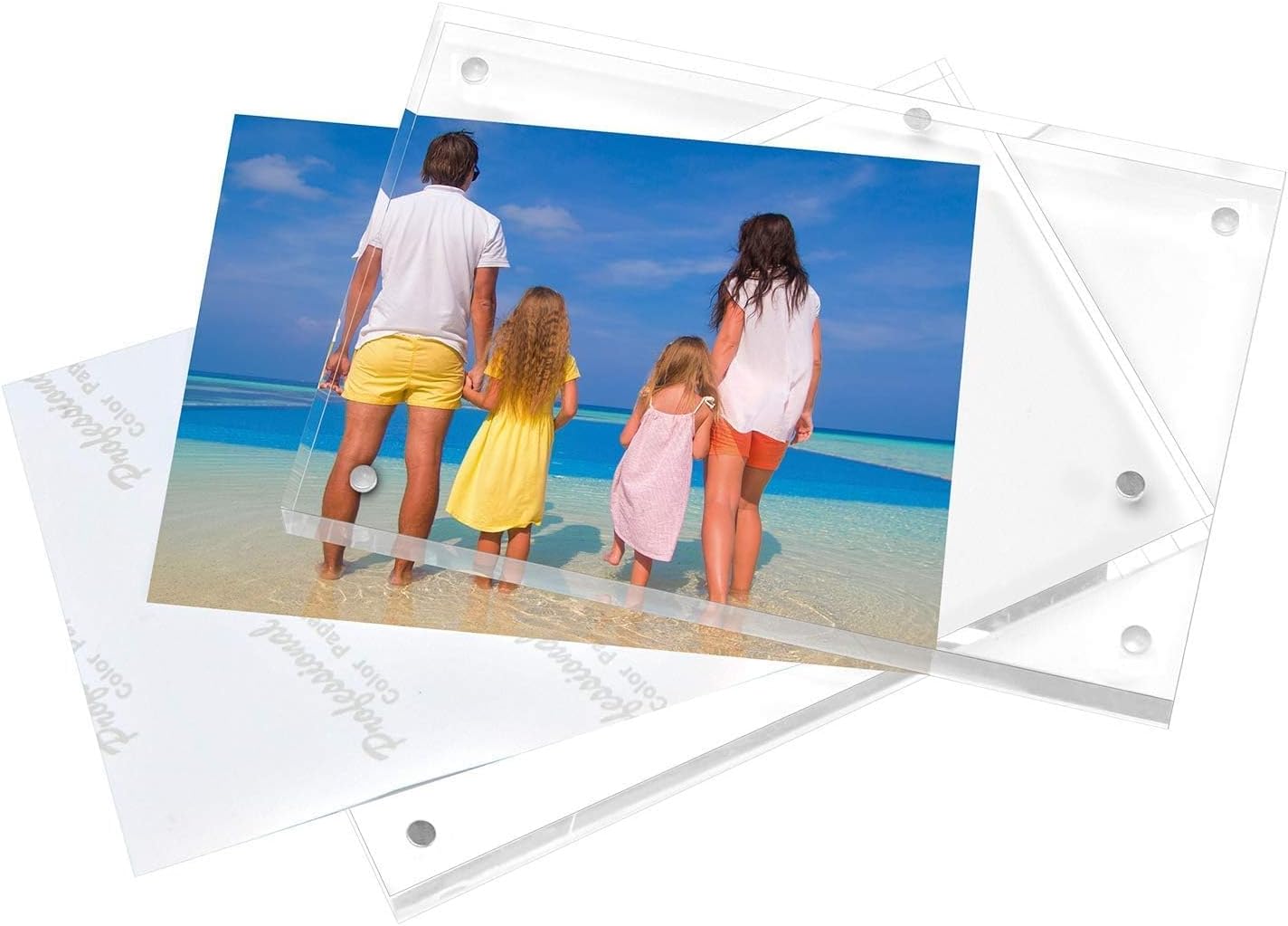 Meetu Acrylic Picture Frame 4x6,Clear Freestanding Double Sided 20mm Thickness Frameless Magnetic Photo Frames Desktop