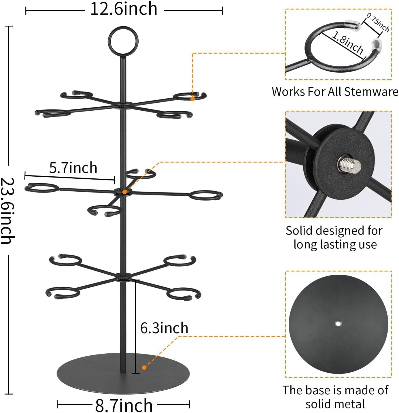 Cocktail Tree Stand for Parties Brunch,3 Tiers 12 Holders Drink tower Wine Glass Holder Stand,Champagne Tower Martinis