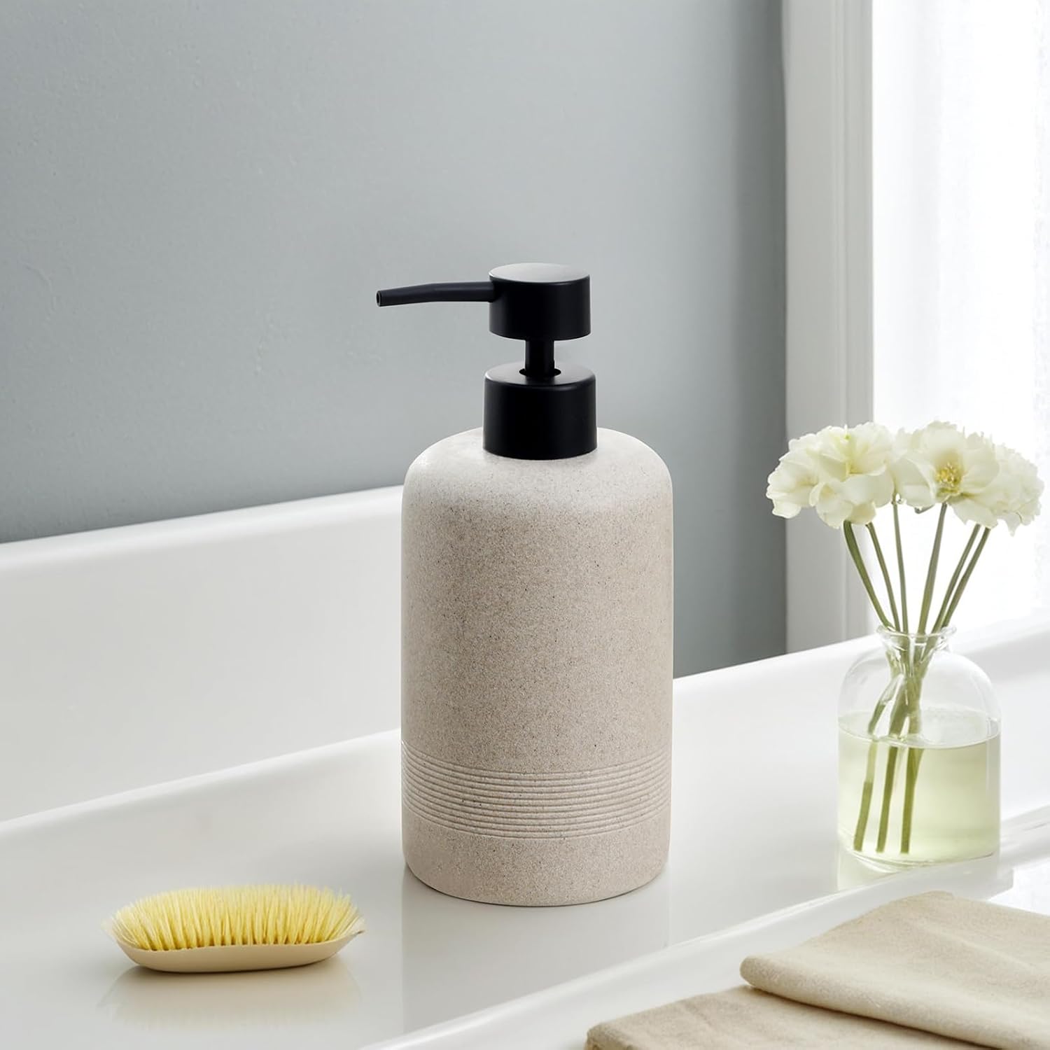 Soap Dispensers,13.53 OZ, 2 PCS,Sandstone Look Beige Empty Bottles | Simple,Refillable Hand Dish Lotion Shampoo and