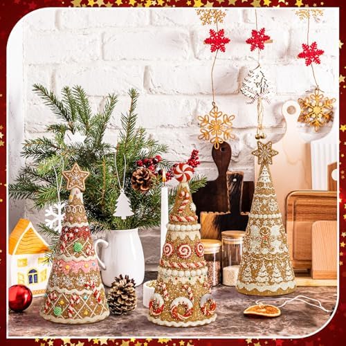 Simgoing 3 Packs Gingerbread Christmas Tree Figurines Resin Tabletop Decor