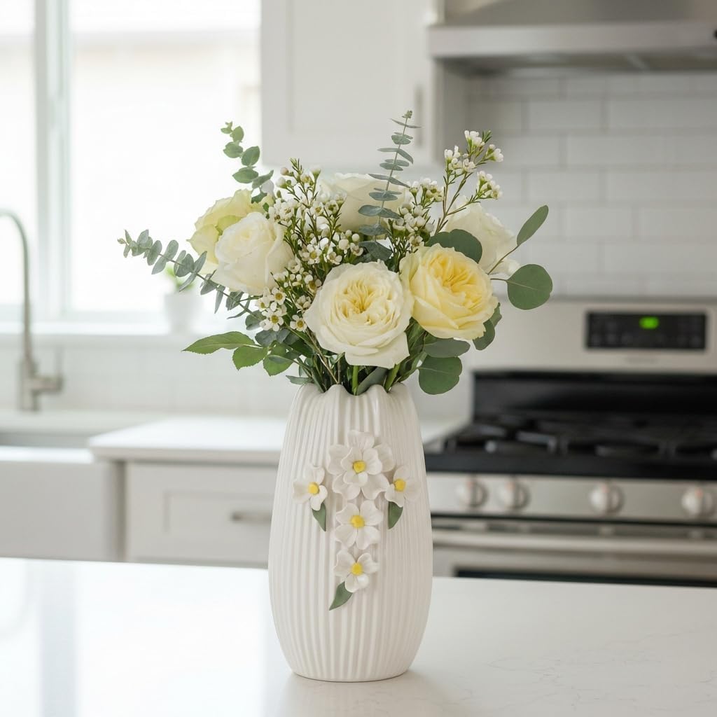Modern Boho Vases for Centerpieces / White and Yellow / 9 Inch