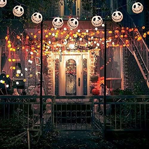 GOOTHY 8.5Ft Halloween Lantern String Lights, 10 White Ghost Nylon Lantern Lights for Holiday Decoration, Connectable Halloween Lanterns Outdoor for Garden, Bedroom, Bar, Party Decor, Waterproof