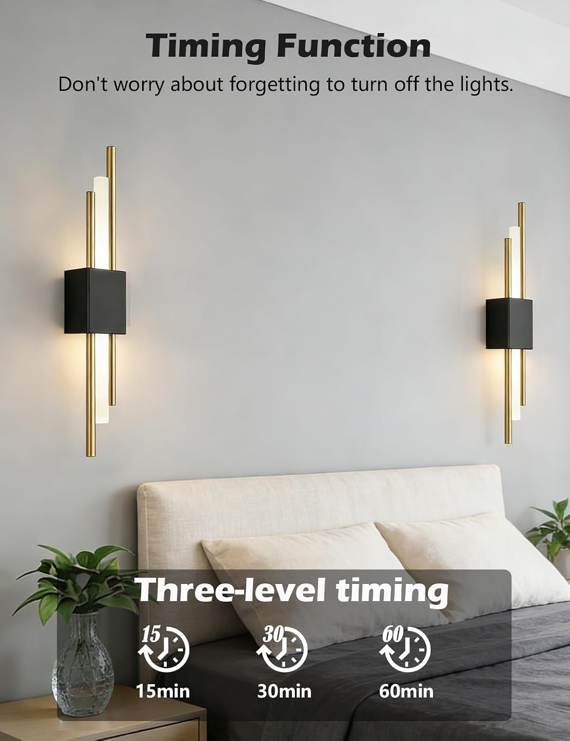 USB Rechargeable Wall Sconces Set of 2, Wireless Cordless Wall Lamp with Dimmable Timer, No Wiring Needed Mounted Wall