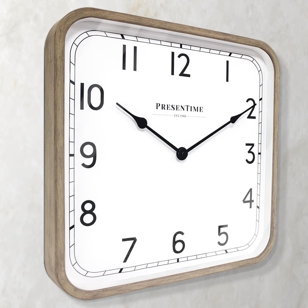 16" Anton Modern Farmhouse Square Clock | Silent No Ticking, Wall Art and Timepiece for Home Decoration/Wall Décor