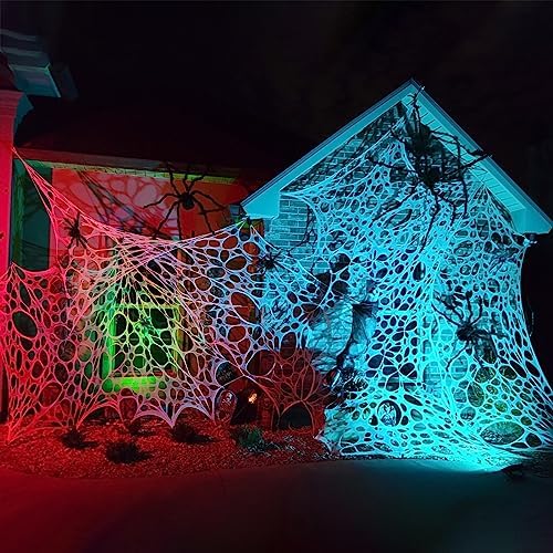 Runleo 2 Pack Giant Spider Webs Halloween Decorations Outdoor Beef Netting