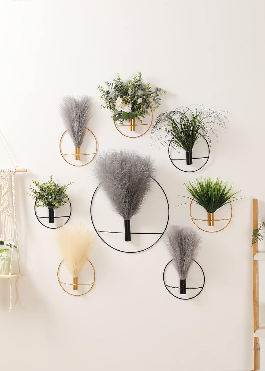 Boho Wall Decor / 01-pampas-coffee - Black Ring / S 7.8inch