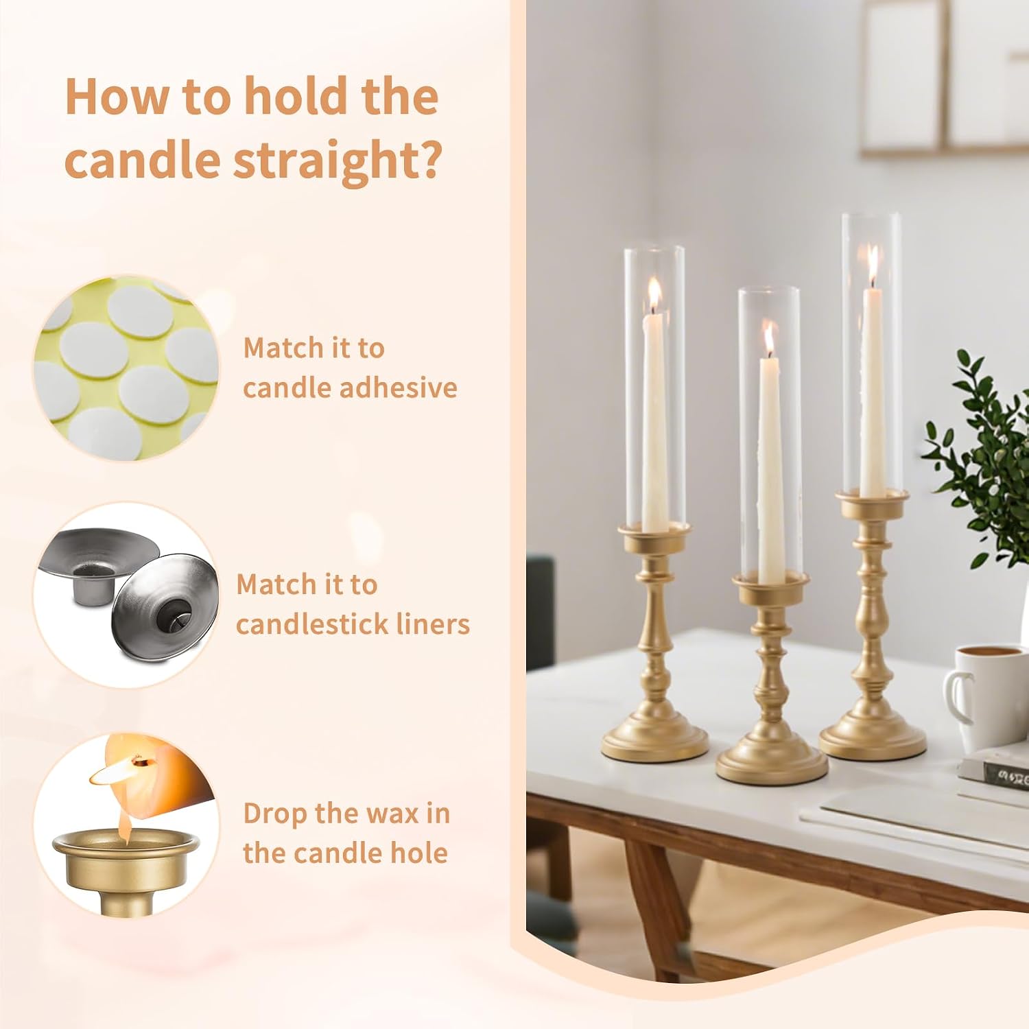 NUPTIO Hurricane Candle Holders, Set of 6 Gold Taper Holders with Glass | Glass Covers Protect Flames, Ornate Style