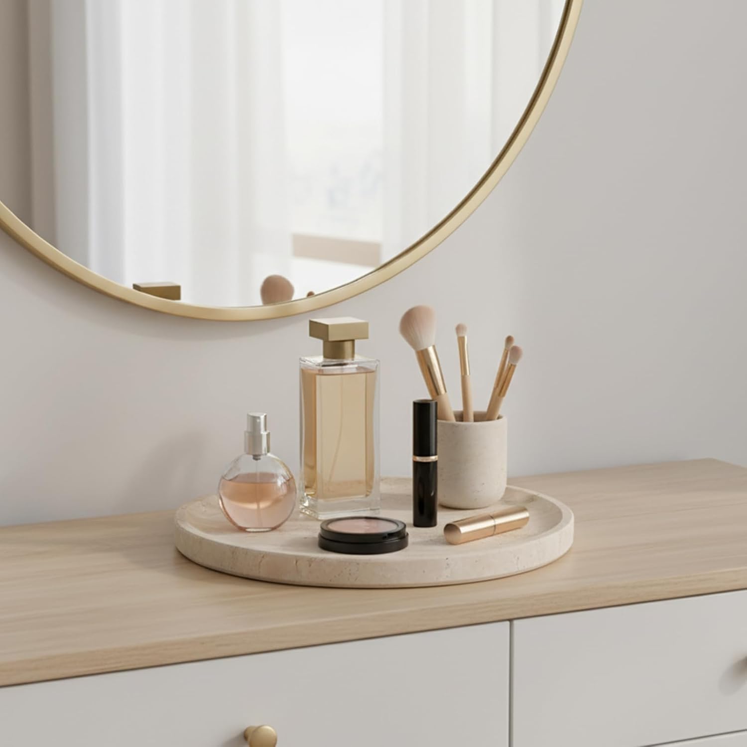 Round Serving Tray / Travertine Beige / 9.8 / 10 Inch
