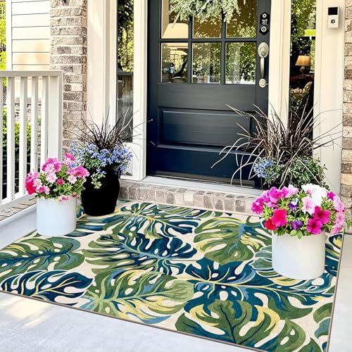 3x5 Monstera Entry Rug Washable Indoor Outdoor Mats for Front Door