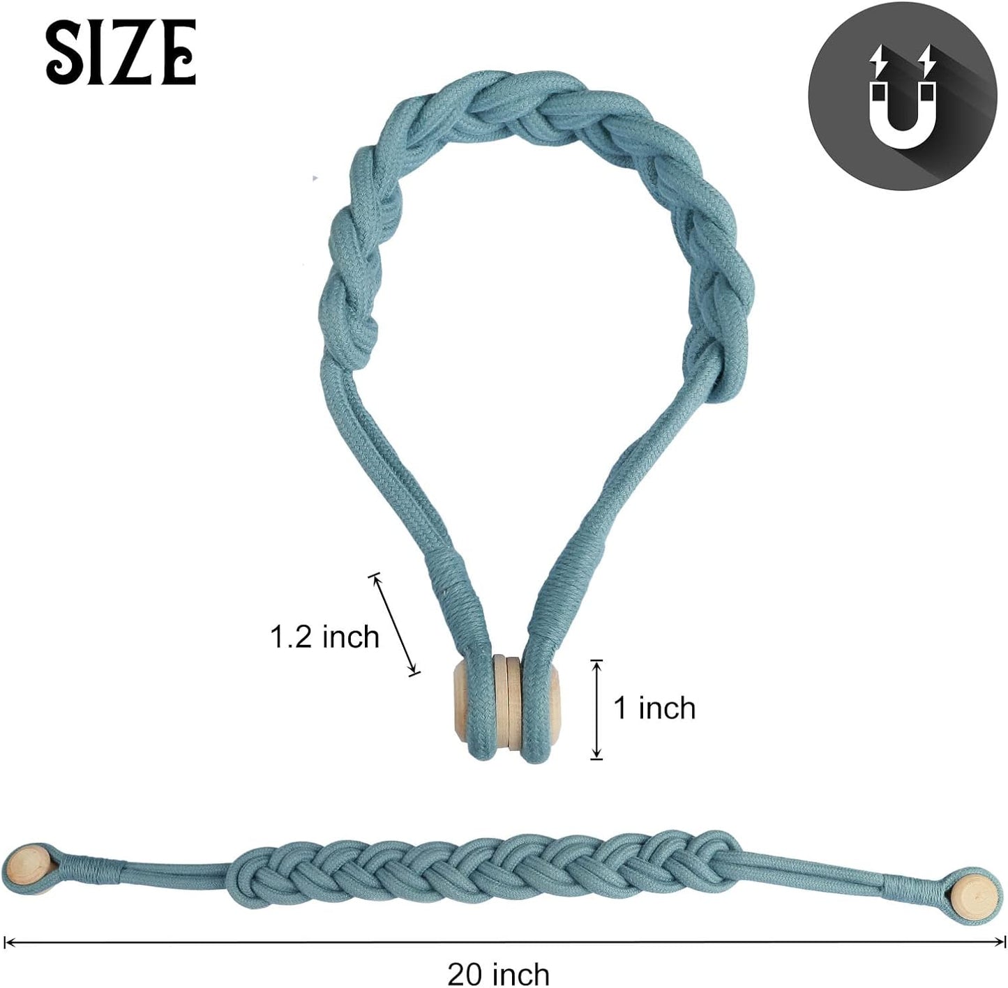 BEL AVENIR Curtain Tiebacks Magnetic 4 Pack Woven Drapery Holdback | Handmade Curtain Ties, No Drill, for Outdoor