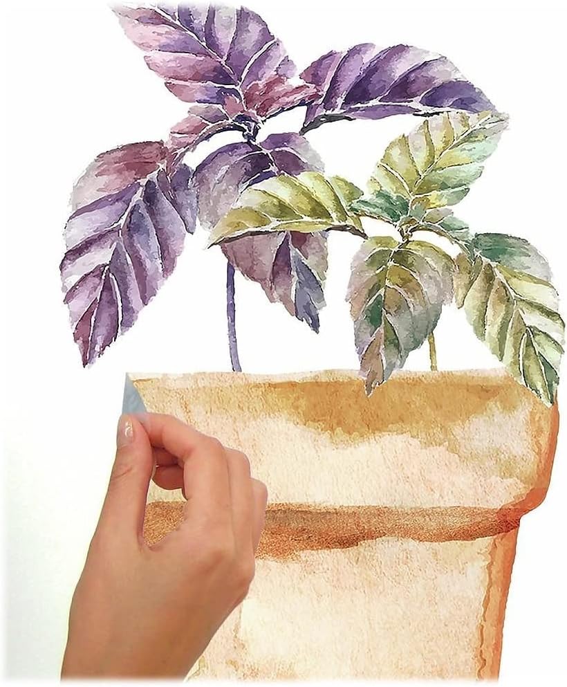 Watercolor Peel and Stick Wall Decals / Potted Herbs