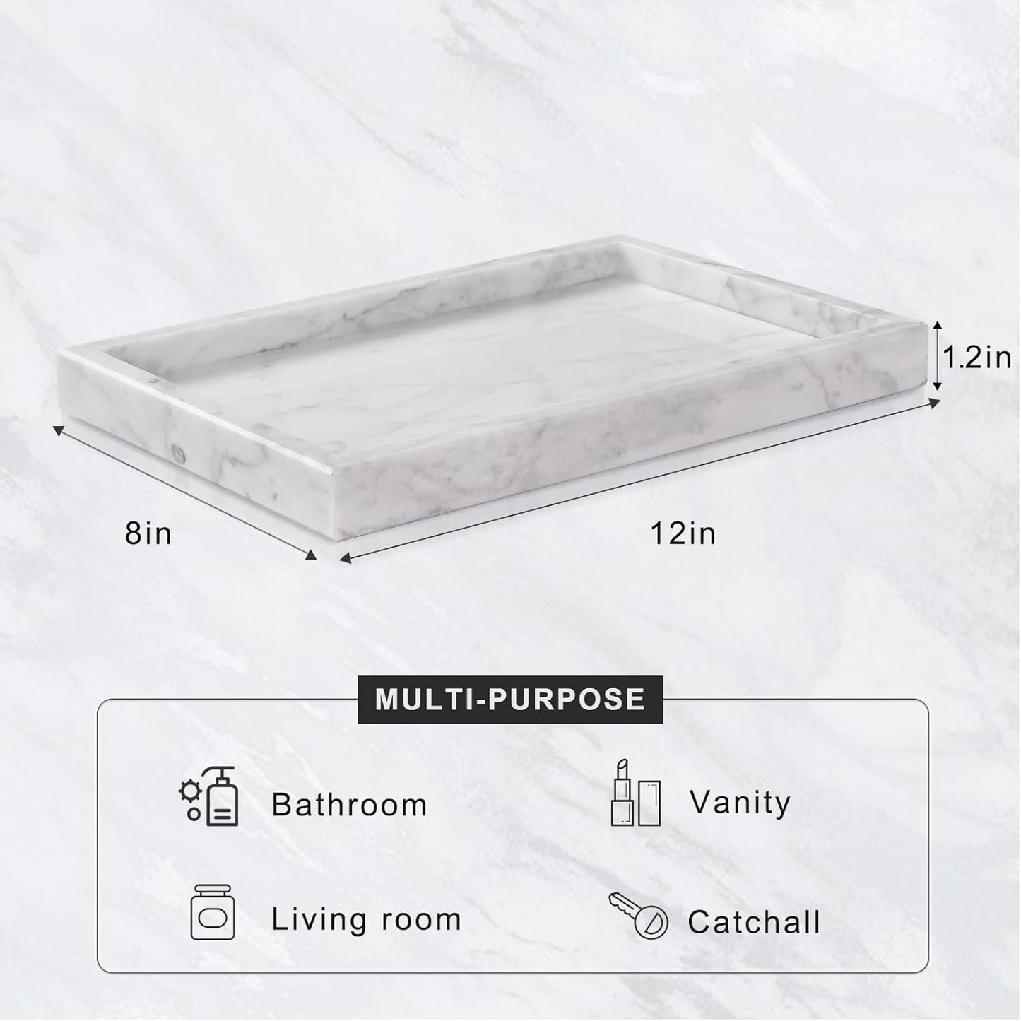 Marble Bathroom Tray for Countertop & Home Decor / White