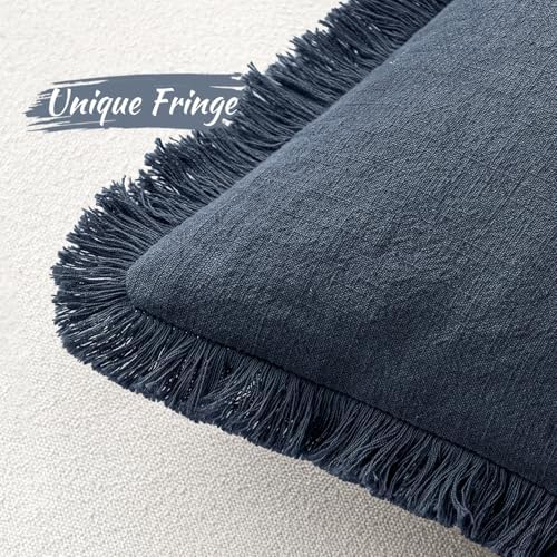 MIULEE Boho Linen Decorative Lumbar Throw Pillow Covers Indigo Blue 12x20